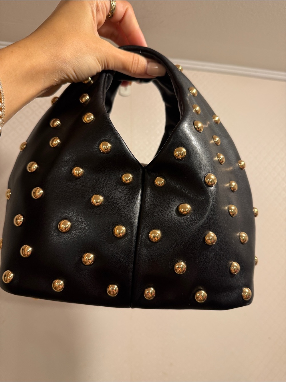 NWOT Dolce Vita Dahlia Studded Hobo HandBag Black Stella with Gold Accents - Picture 8 of 10